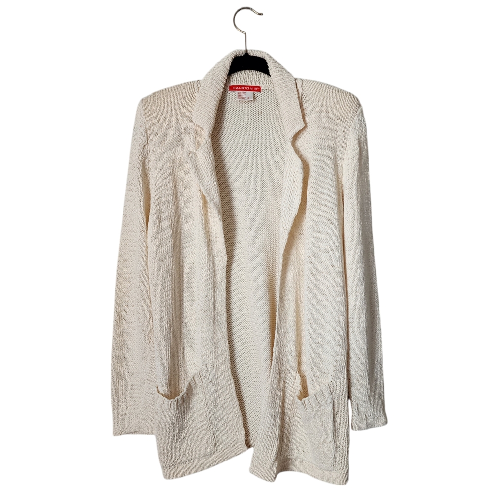 HALSTON x VINTAGE 70's knit sweater cardigan in snow cream size S